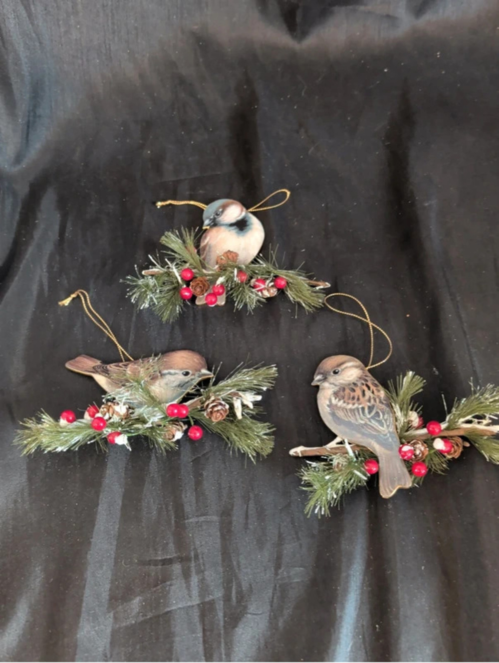 Set 3 Bradford ed. Winter garden feathered friend ornaments